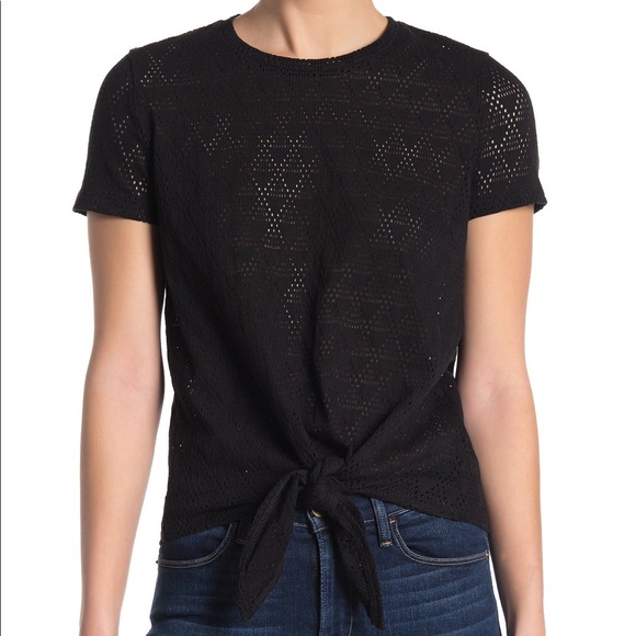 Madewell Geo Eyelet Tie Front Tee xxs - Picture 2 of 5